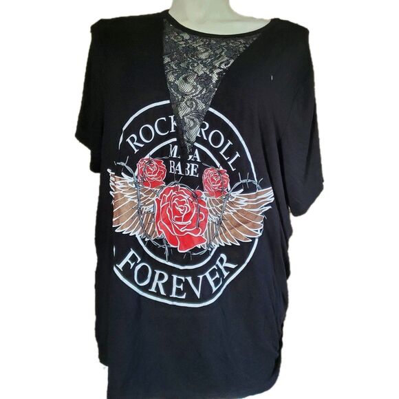 Brandy Blu Black Forever Rock Graphic Tee Size 3X NWT - Picture 1 of 7